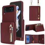 Samsung Galaxy Z Flip4 5G-cover med kortholder, stativ, litchitekstur, PU- og TPU-mobilcover med lang rem