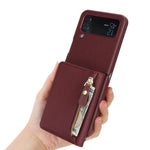 Samsung Galaxy Z Flip4 5G-cover med kortholder, stativ, litchitekstur, PU- og TPU-mobilcover med lang rem