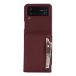 Samsung Galaxy Z Flip4 5G-cover med kortholder, stativ, litchitekstur, PU- og TPU-mobilcover med lang rem