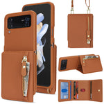 Samsung Galaxy Z Flip4 5G-cover med kortholder, stativ, litchitekstur, PU- og TPU-mobilcover med lang rem