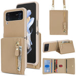 Samsung Galaxy Z Flip4 5G-cover med kortholder, stativ, litchitekstur, PU- og TPU-mobilcover med lang rem