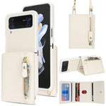 Samsung Galaxy Z Flip4 5G-cover med kortholder, stativ, litchitekstur, PU- og TPU-mobilcover med lang rem