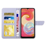 For Samsung Galaxy A04e 4G HT03 Imprinted Butterfly Flowers Folding Stand Cover Skin-touch PU Leather Wallet Flip Phone Case with Shoulder Strap