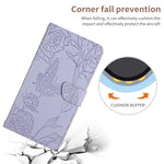 For Samsung Galaxy A04e 4G HT03 Imprinted Butterfly Flowers Folding Stand Cover Skin-touch PU Leather Wallet Flip Phone Case with Shoulder Strap