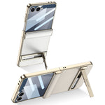GKK For Samsung Galaxy Z Flip7 5G Kickstand Case Magnetic Hinge Protection PU + PC + Tempered Glass Phone Cover