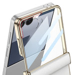 GKK For Samsung Galaxy Z Flip7 5G Kickstand Case Magnetic Hinge Protection PU + PC + Tempered Glass Phone Cover