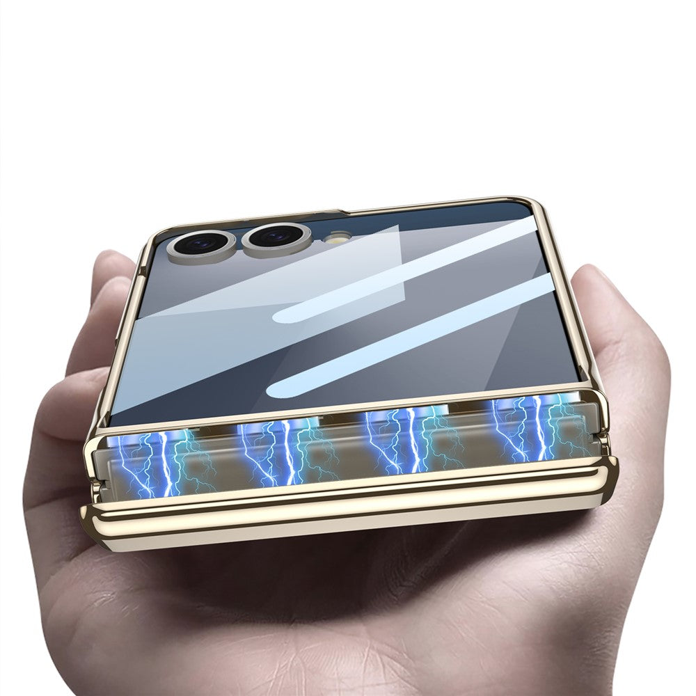 GKK For Samsung Galaxy Z Flip7 5G Kickstand Case Magnetic Hinge Protection PU + PC + Tempered Glass Phone Cover