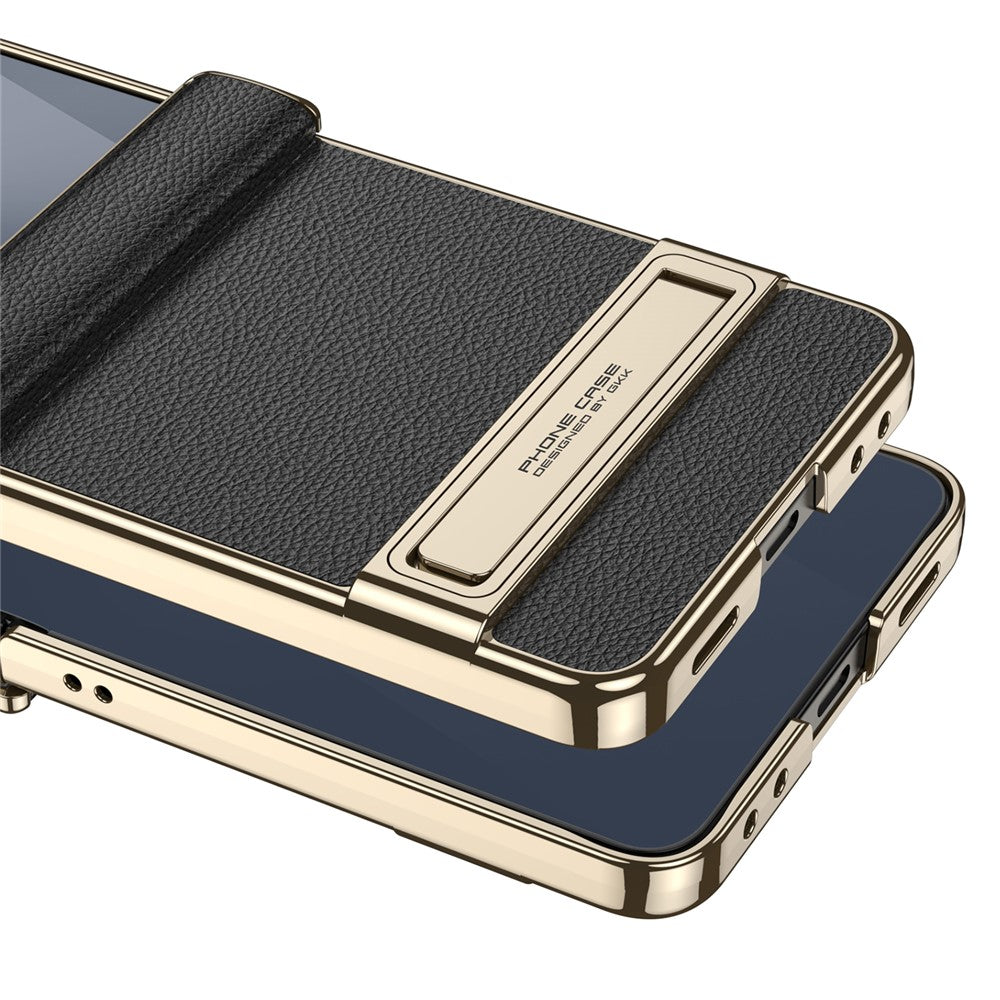 GKK For Samsung Galaxy Z Flip7 5G Kickstand Case Magnetic Hinge Protection PU + PC + Tempered Glass Phone Cover