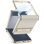 GKK For Samsung Galaxy Z Flip7 5G Kickstand Case Magnetic Hinge Protection PU + PC + Tempered Glass Phone Cover