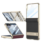 GKK For Samsung Galaxy Z Flip7 5G Kickstand Case Magnetic Hinge Protection PU + PC + Tempered Glass Phone Cover