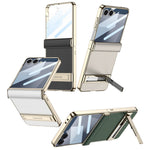 GKK For Samsung Galaxy Z Flip7 5G Kickstand Case Magnetic Hinge Protection PU + PC + Tempered Glass Phone Cover