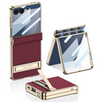 GKK For Samsung Galaxy Z Flip7 5G Kickstand Case Magnetic Hinge Protection PU + PC + Tempered Glass Phone Cover