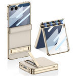 GKK For Samsung Galaxy Z Flip7 5G Kickstand Case Magnetic Hinge Protection PU + PC + Tempered Glass Phone Cover