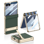 GKK For Samsung Galaxy Z Flip7 5G Kickstand Case Magnetic Hinge Protection PU + PC + Tempered Glass Phone Cover