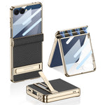 GKK For Samsung Galaxy Z Flip7 5G Kickstand Case Magnetic Hinge Protection PU + PC + Tempered Glass Phone Cover