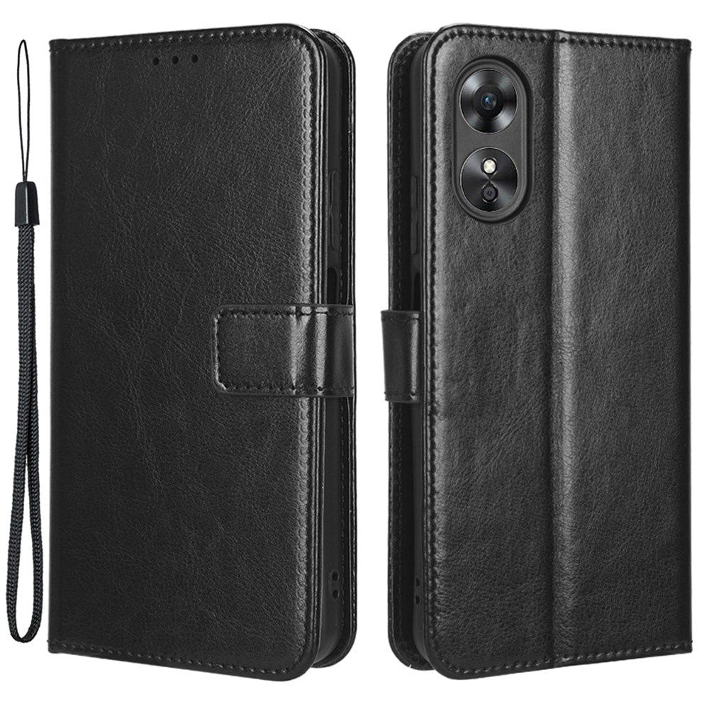 Oppo A17 4G Crazy Horse Texture PU-lädermobilskal Fullt skydd Magnetiskt spänne Fodral med stativ Plånbok