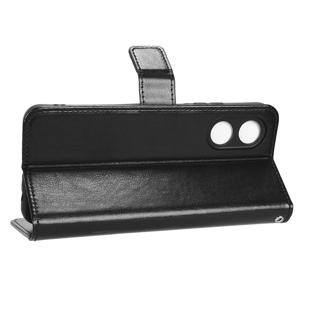For Oppo A17 4G Crazy Horse Texture PU Leather Phone Case Full Protection Magnetic Clasp Cover with Stand Wallet