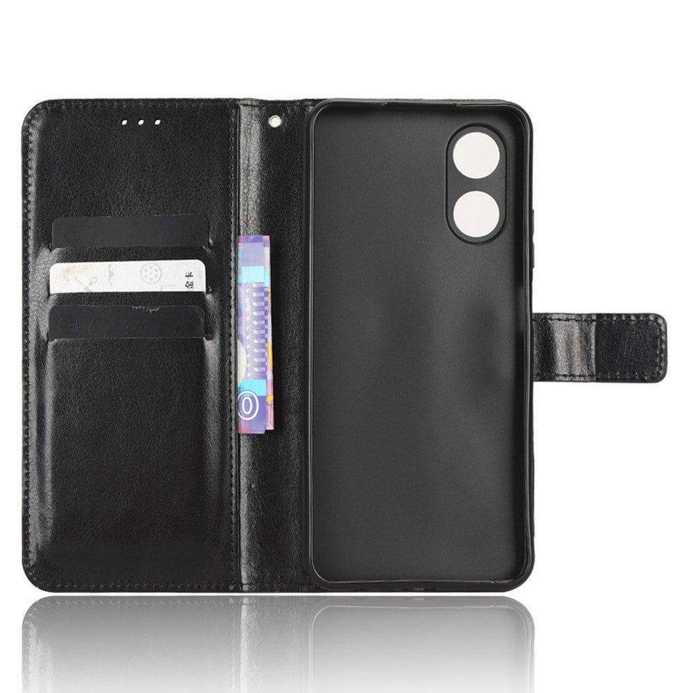 For Oppo A17 4G Crazy Horse Texture PU Leather Phone Case Full Protection Magnetic Clasp Cover with Stand Wallet