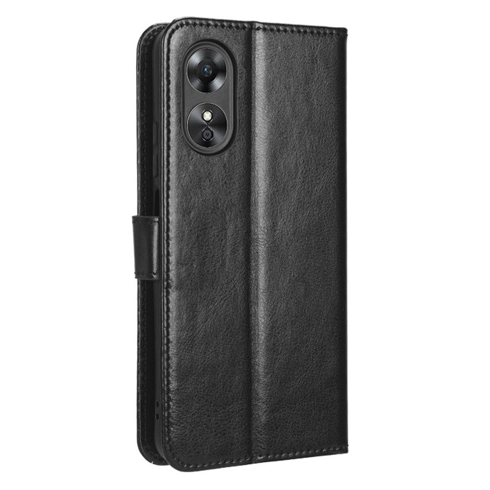 For Oppo A17 4G Crazy Horse Texture PU Leather Phone Case Full Protection Magnetic Clasp Cover with Stand Wallet