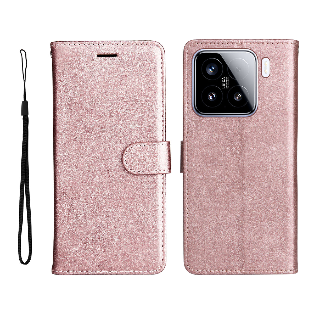 For Xiaomi 15 Leather Wallet Case with Strap Solid Color Phone Stand Cover
