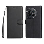 For OnePlus 12 5G Leather Wallet Case with Strap Solid Color Phone Stand Cover