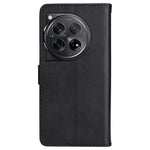 For OnePlus 12 5G Leather Wallet Case with Strap Solid Color Phone Stand Cover