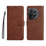 For OnePlus 12 5G Leather Wallet Case with Strap Solid Color Phone Stand Cover