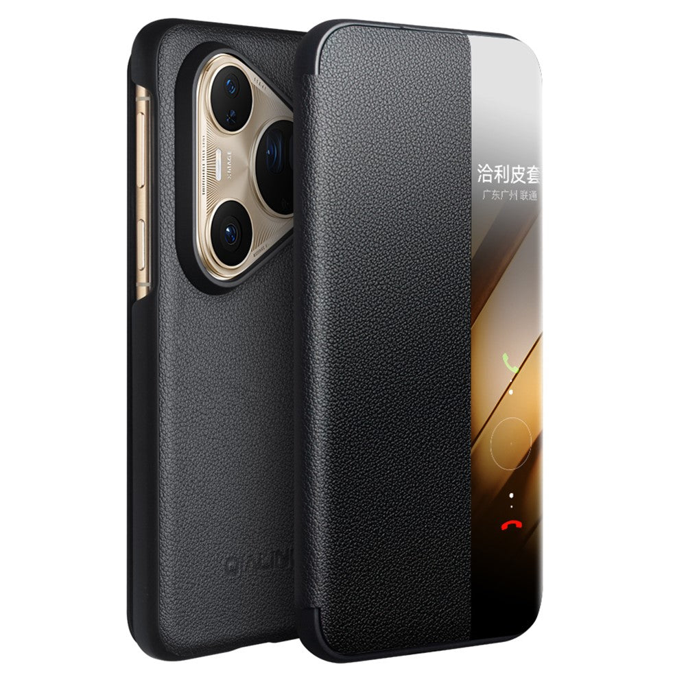 QIALINO För Huawei Pura 80 Ultra Skal View Window Flip Äkta Koläder Slim mobilskal