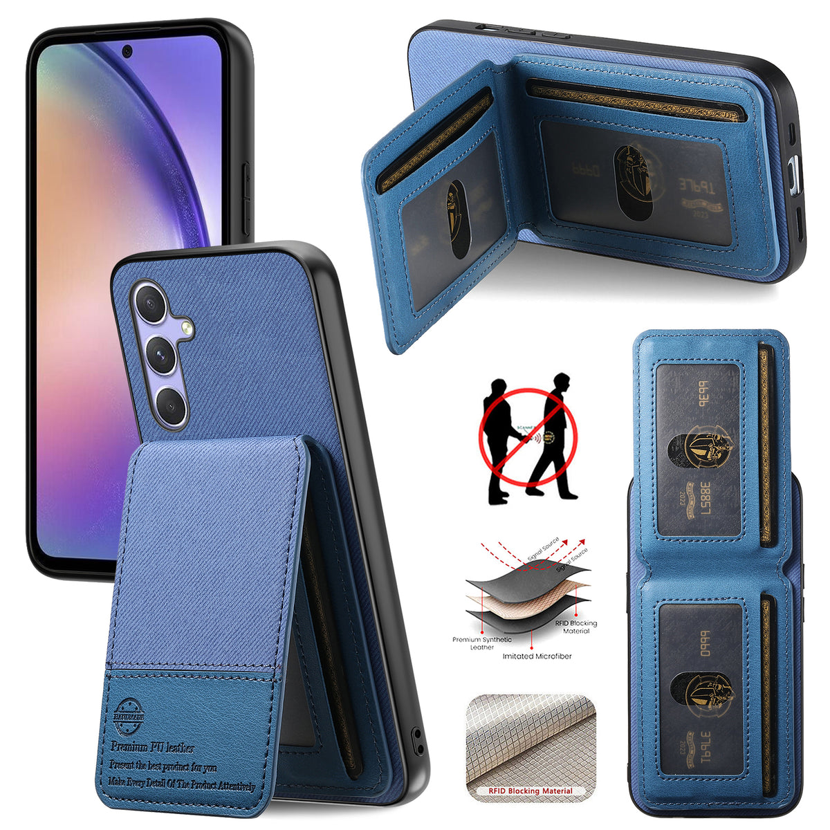 Til Samsung Galaxy A18 5G / A18 4G / A17 5G / A17 4G Cover, Stoftekstur Læder + PC + TPU RFID Blokerende Telefoncover med Kortholder
