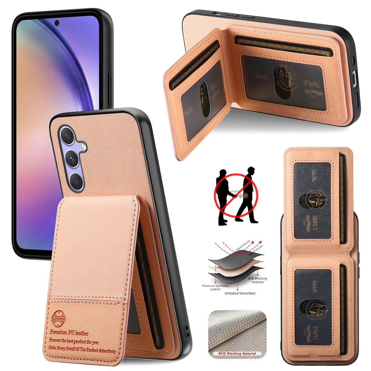 Til Samsung Galaxy A18 5G / A18 4G / A17 5G / A17 4G Cover, Stoftekstur Læder + PC + TPU RFID Blokerende Telefoncover med Kortholder