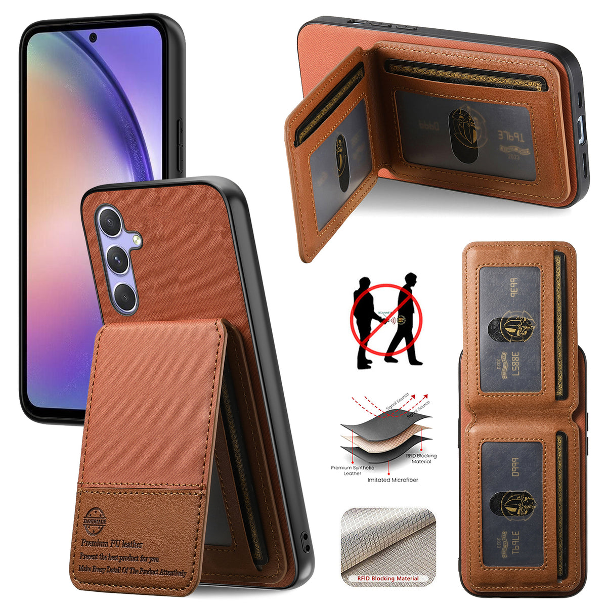 Til Samsung Galaxy A18 5G / A18 4G / A17 5G / A17 4G Cover, Stoftekstur Læder + PC + TPU RFID Blokerende Telefoncover med Kortholder