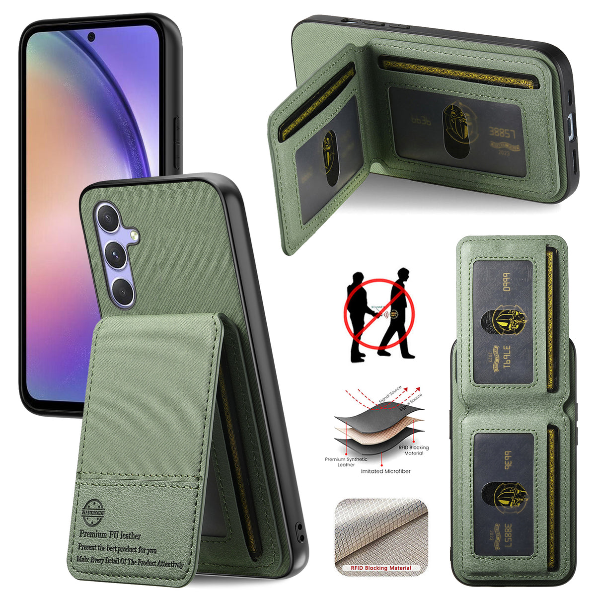 Til Samsung Galaxy A18 5G / A18 4G / A17 5G / A17 4G Cover, Stoftekstur Læder + PC + TPU RFID Blokerende Telefoncover med Kortholder