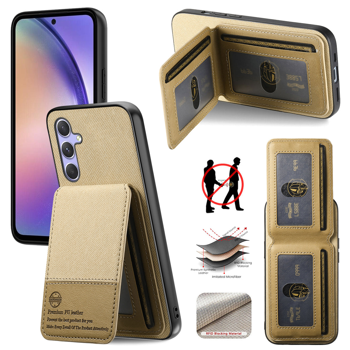 Til Samsung Galaxy A18 5G / A18 4G / A17 5G / A17 4G Cover, Stoftekstur Læder + PC + TPU RFID Blokerende Telefoncover med Kortholder