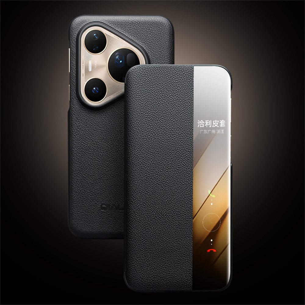 QIALINO För Huawei Pura 80 Skal View Window Flip Äkta Koläder Slim mobilskal