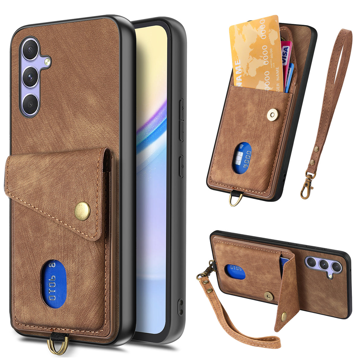 For Samsung Galaxy A18 5G / A18 4G / A17 5G / A17 4G Case with Card Holder Kickstand Leather Phone Back Cover