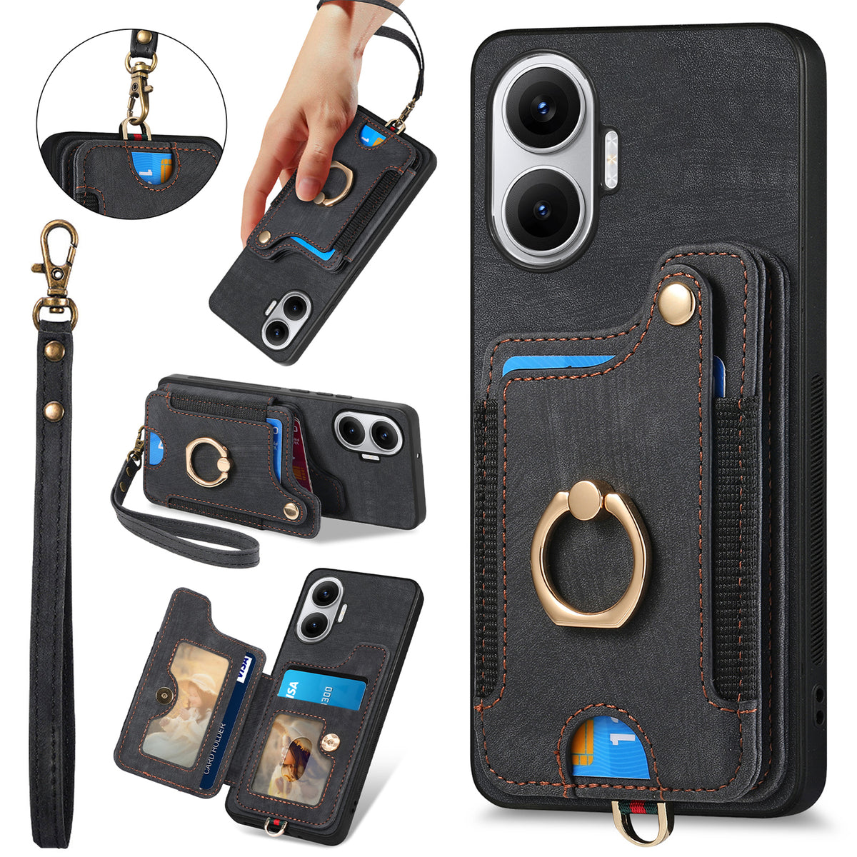 For Xiaomi Redmi Turbo 4 Pro 5G Retro PU Leather Back Cover with RFID Blocking Card Holder