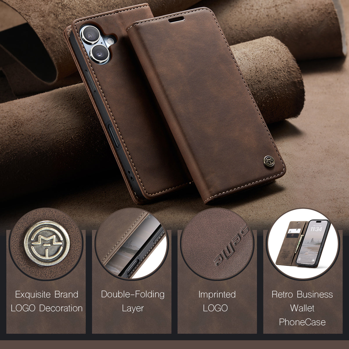 CASEME For iPhone 17 Wallet Case  013 Series PU Leather Phone Cover Stand