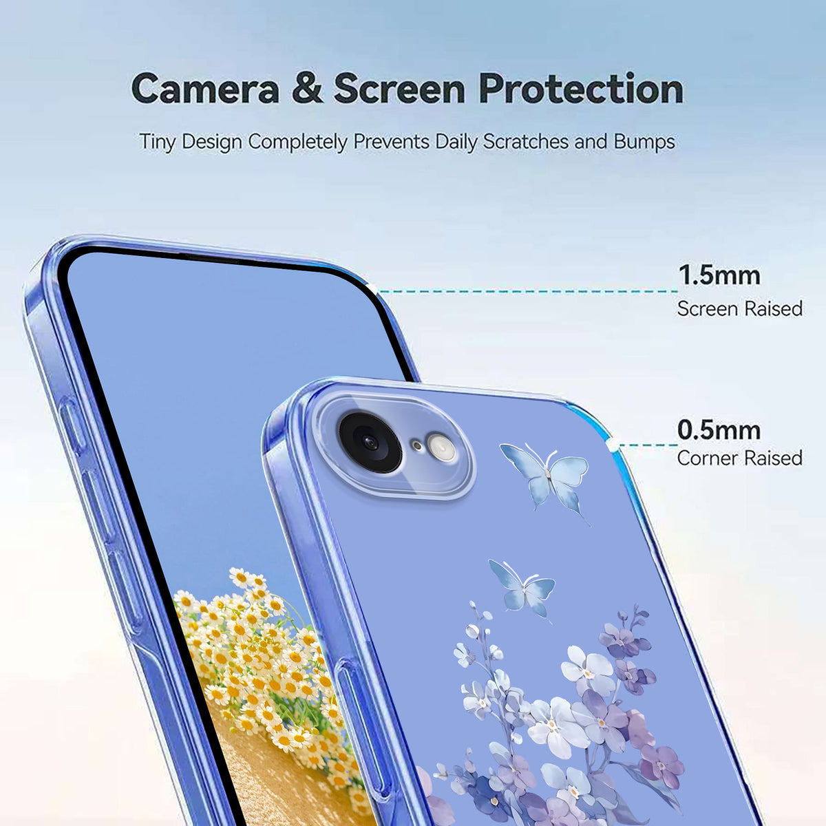 For iPhone 17th / 16th Case Butterfly Floral Pattern Printing TPU Phone Back Cover