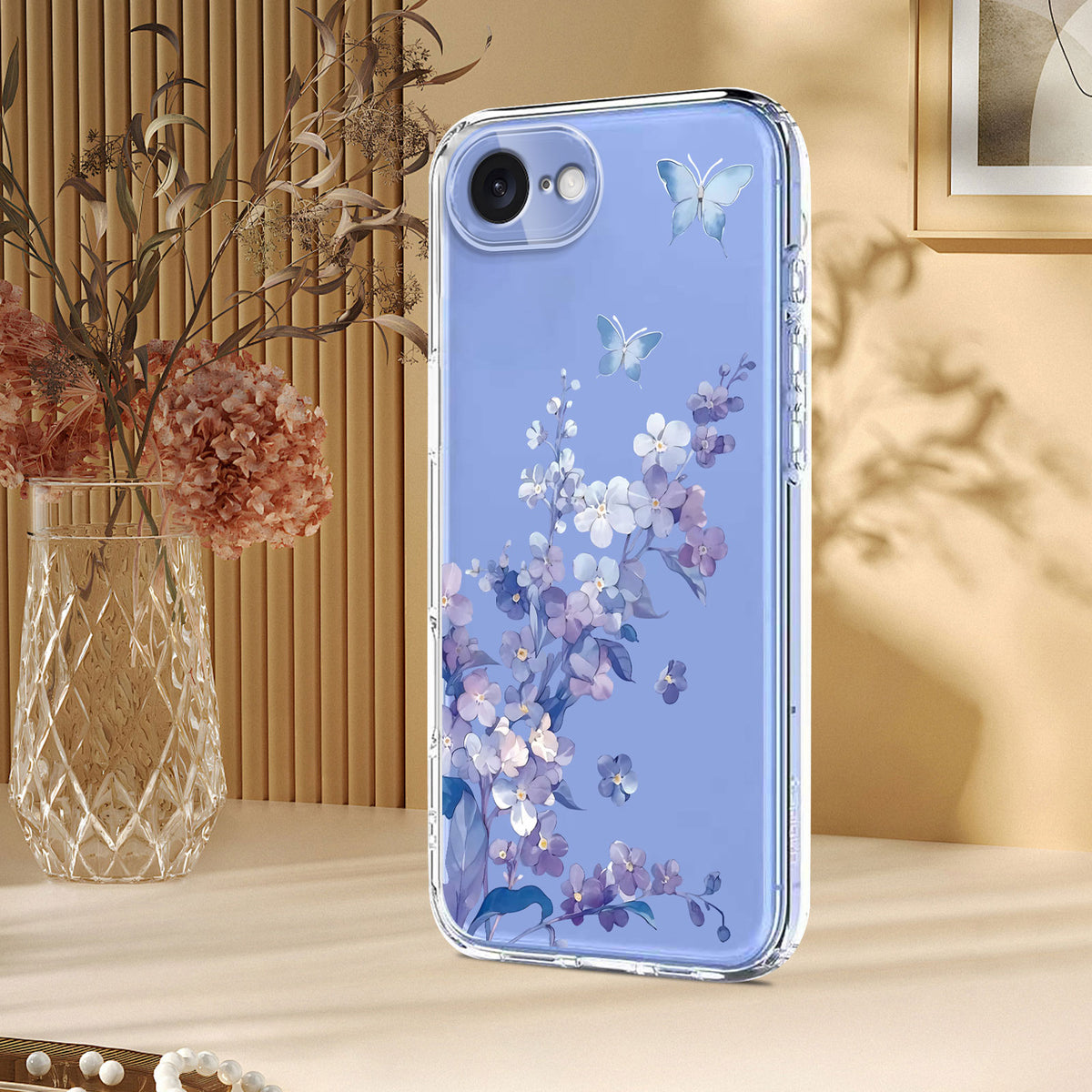 For iPhone 17th / 16th Case Butterfly Floral Pattern Printing TPU Phone Back Cover