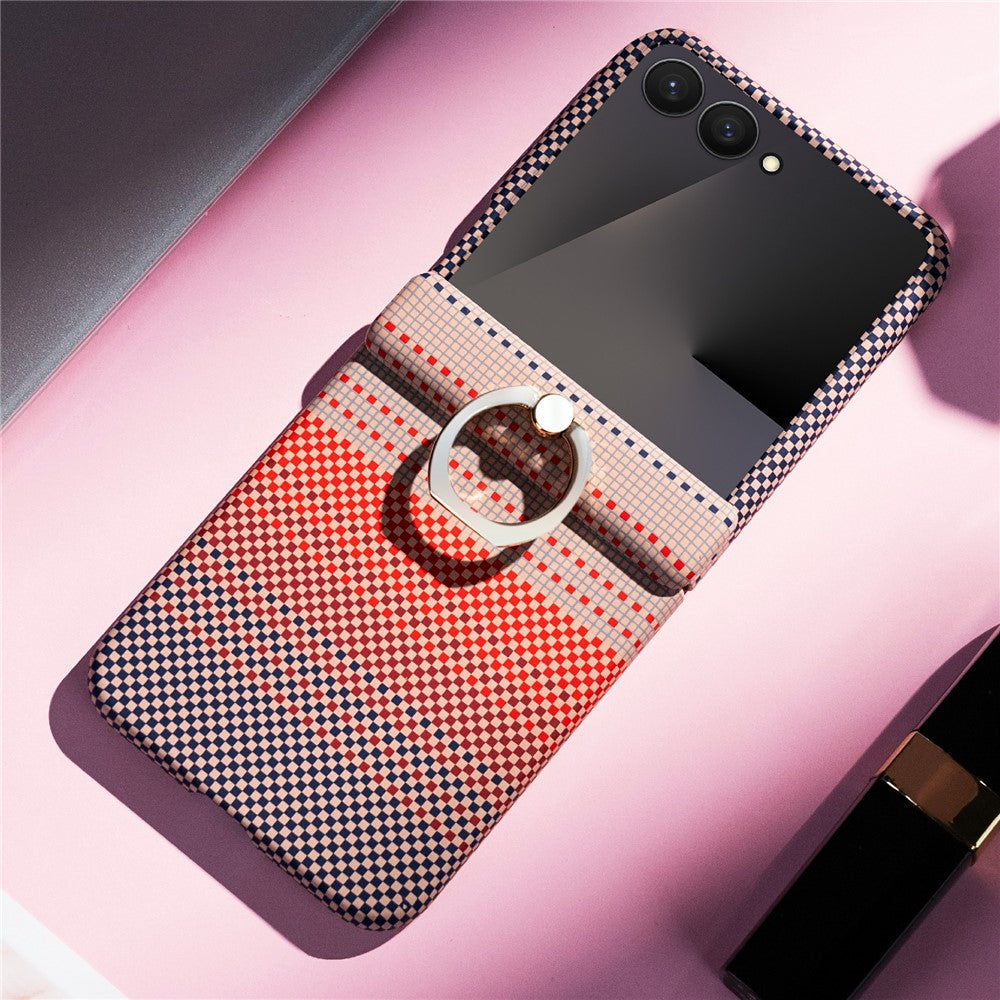 For Samsung Galaxy Z Flip7 5G Phone Case Ring Holder Kickstand PC Cover with Tempered Glass Screen Protector
