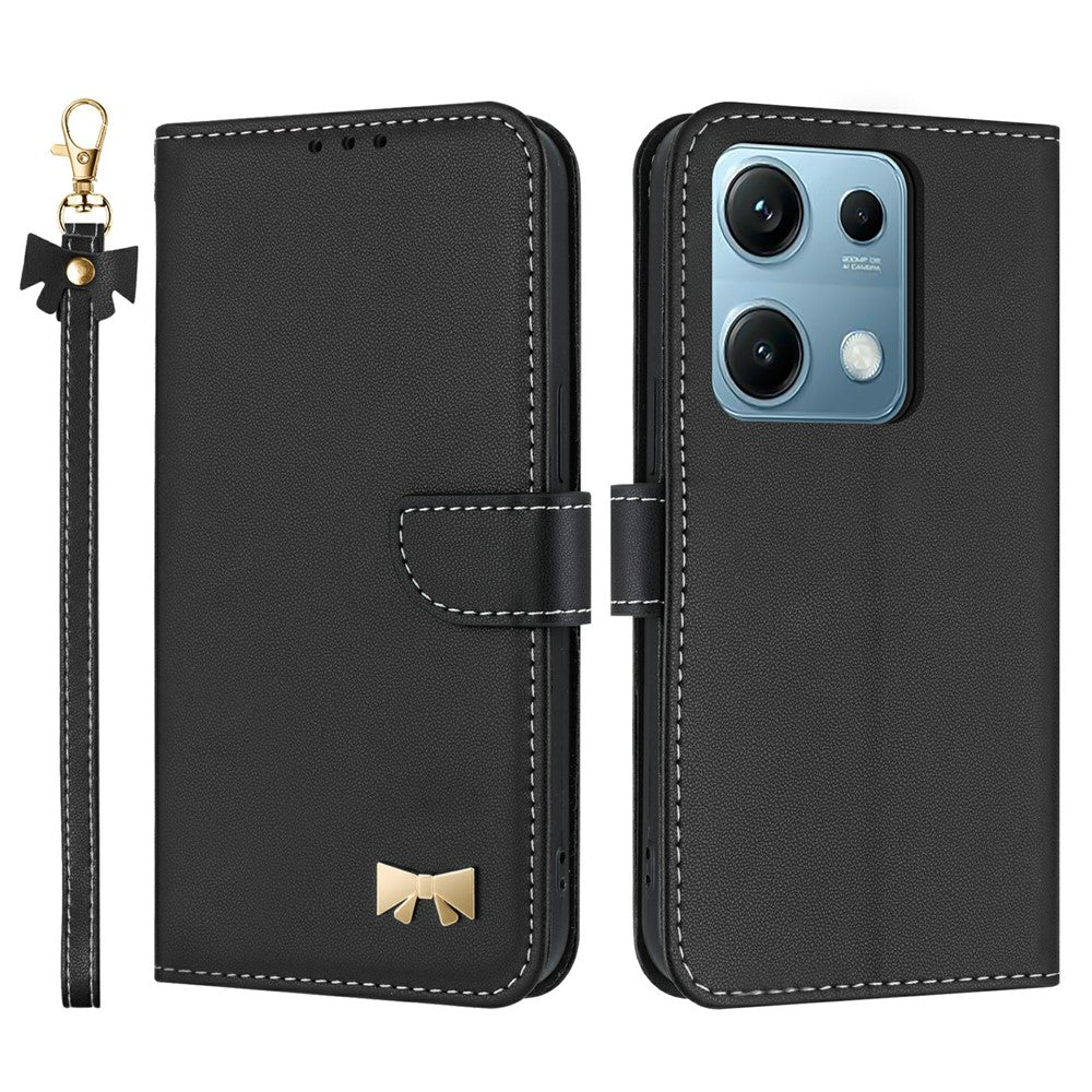 For Xiaomi Redmi Note 14S 4G Case Bowknot Decor Wallet Leather Phone Cover with Wrist Strap