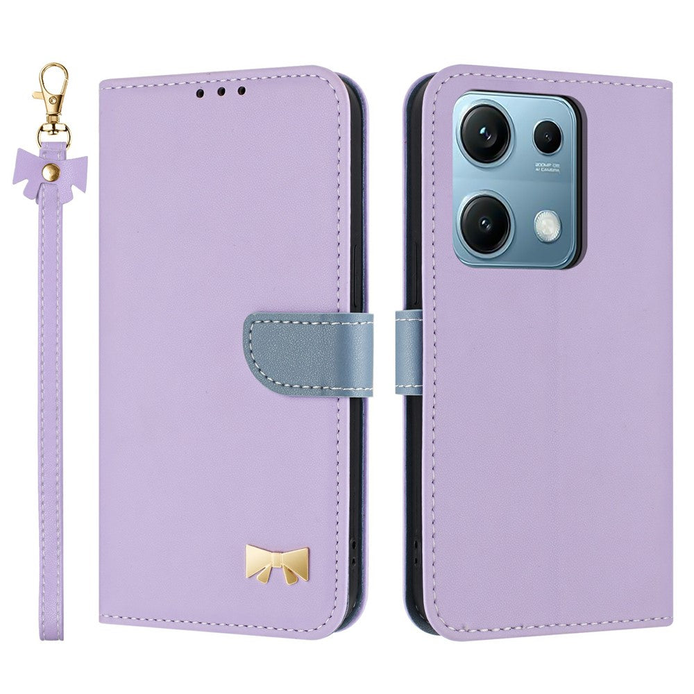 For Xiaomi Redmi Note 14S 4G Case Bowknot Decor Wallet Leather Phone Cover with Wrist Strap