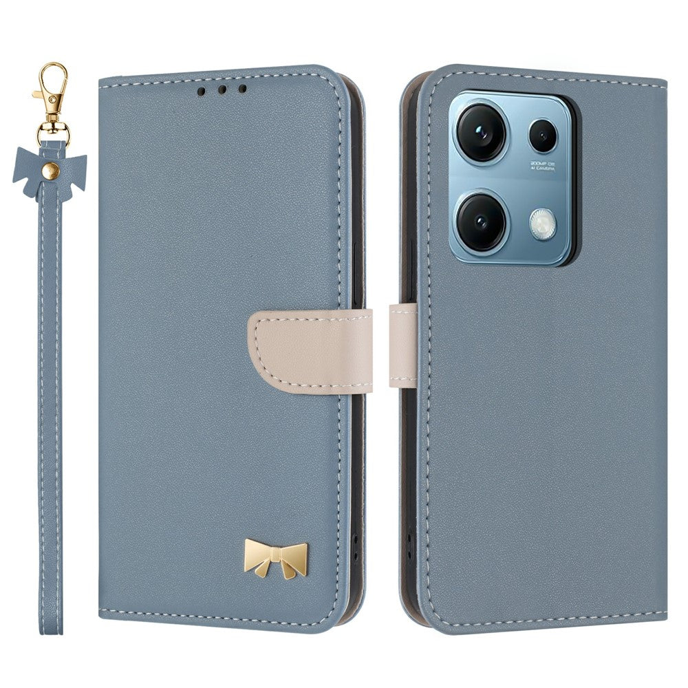 For Xiaomi Redmi Note 14S 4G Case Bowknot Decor Wallet Leather Phone Cover with Wrist Strap