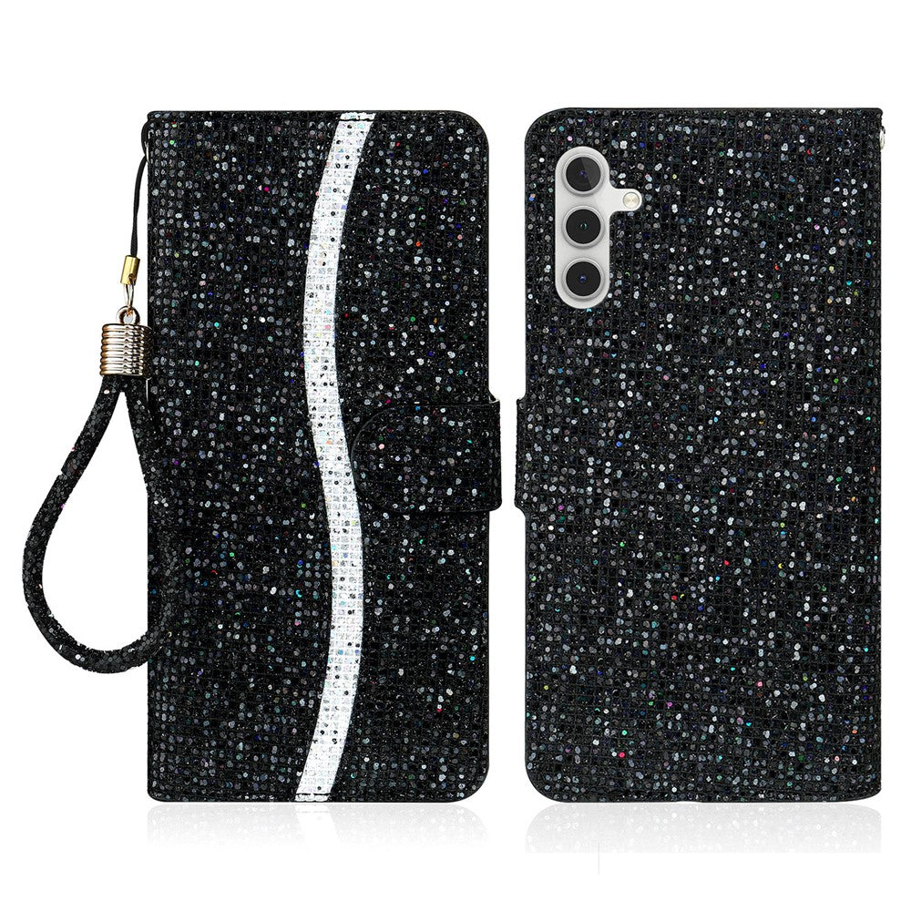 For Samsung Galaxy S25 FE Case PU Leather Wallet Card Slots Glitter Phone Cover