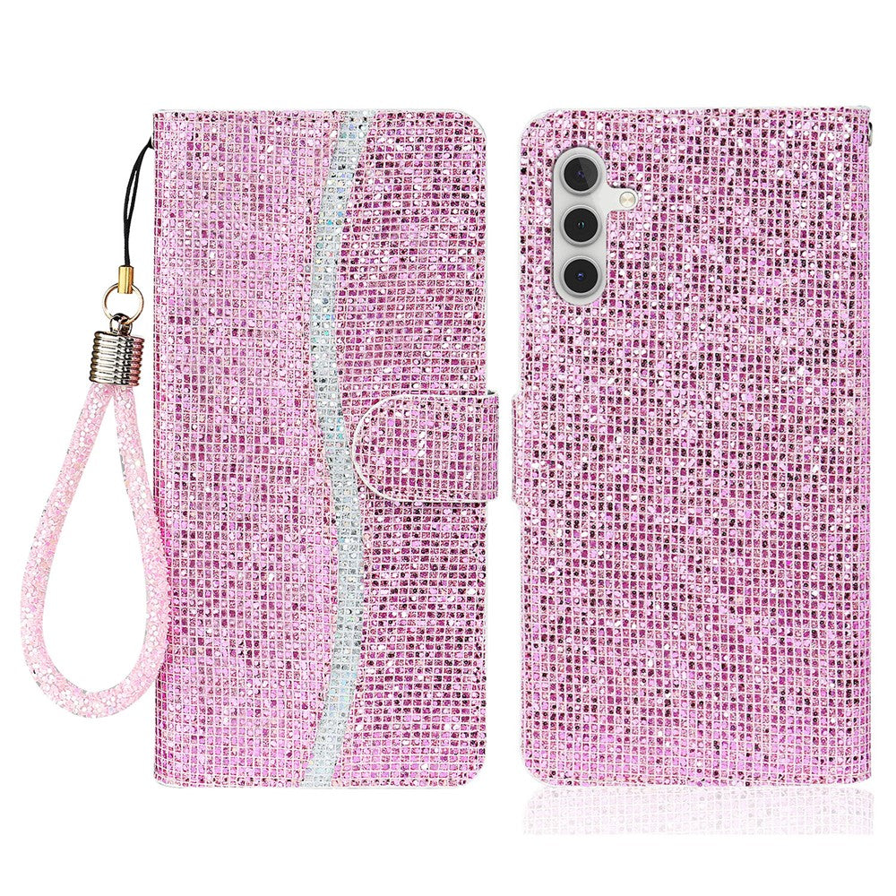 For Samsung Galaxy S25 FE Case PU Leather Wallet Card Slots Glitter Phone Cover