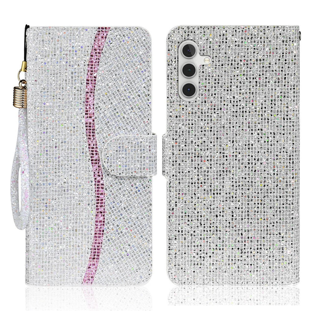 For Samsung Galaxy S25 FE Case PU Leather Wallet Card Slots Glitter Phone Cover