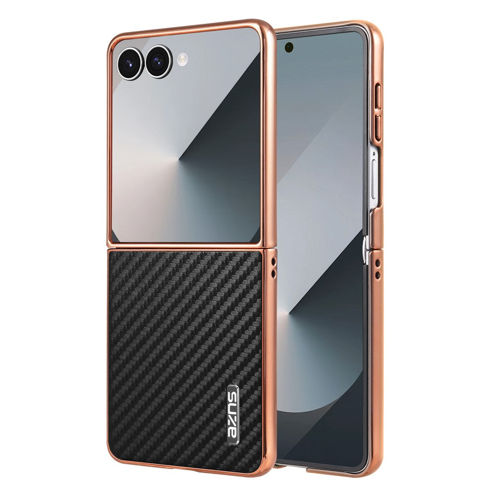 AZNS til Samsung Galaxy Z Flip7 5G etui Galvaniserende kulfibertekstur PU+PC telefoncover