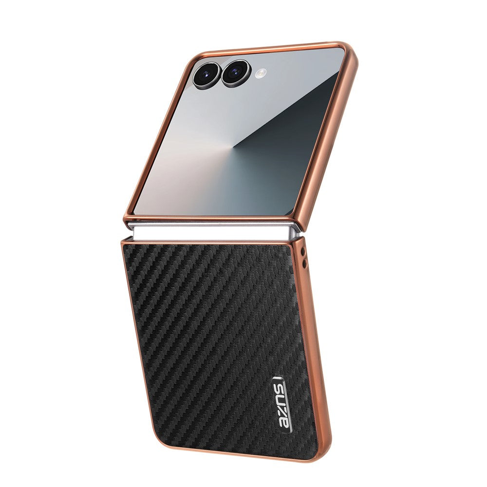 AZNS til Samsung Galaxy Z Flip7 5G etui Galvaniserende kulfibertekstur PU+PC telefoncover