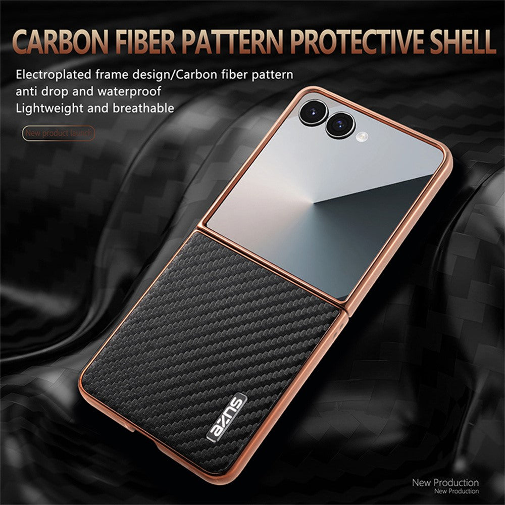 AZNS til Samsung Galaxy Z Flip7 5G etui Galvaniserende kulfibertekstur PU+PC telefoncover