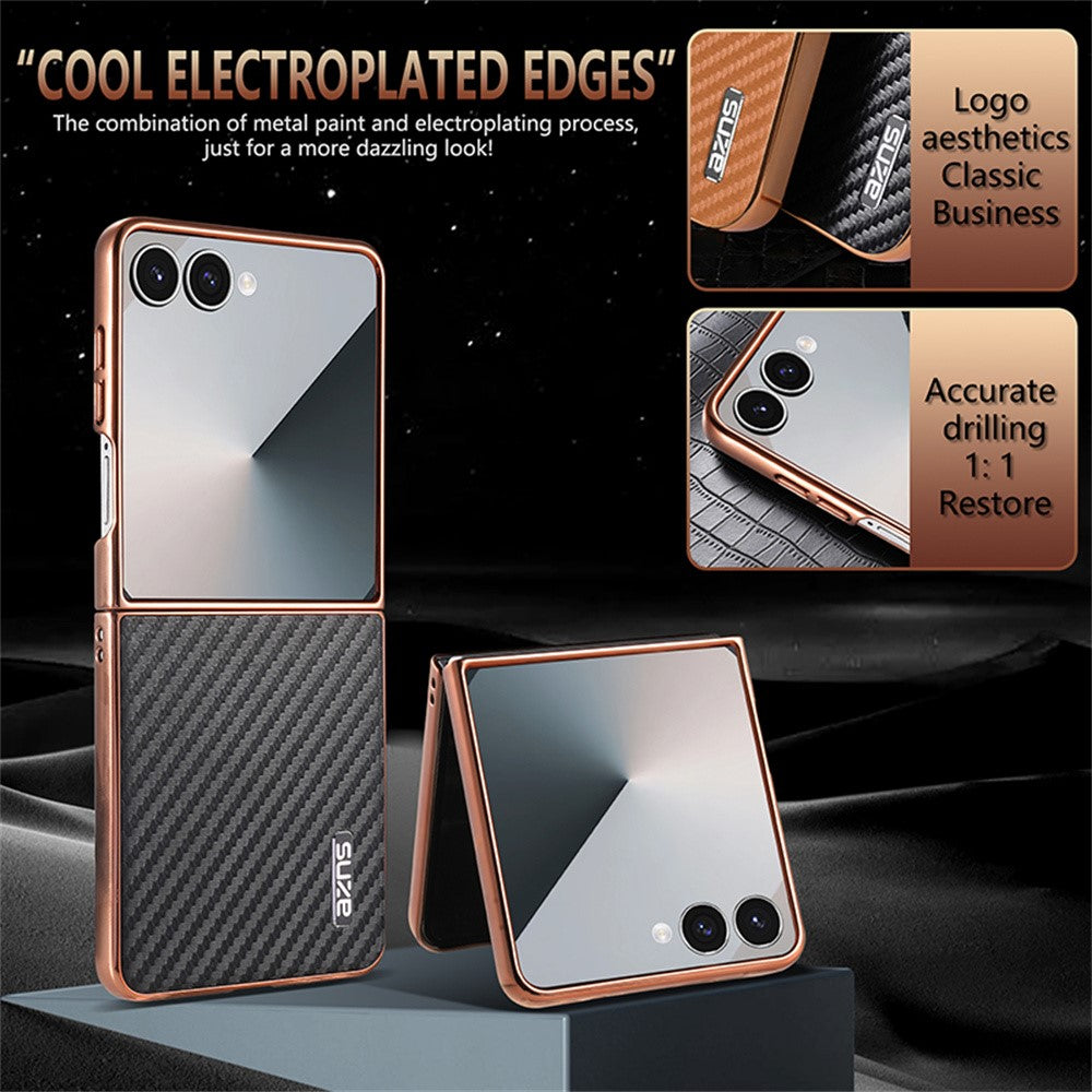 AZNS til Samsung Galaxy Z Flip7 5G etui Galvaniserende kulfibertekstur PU+PC telefoncover